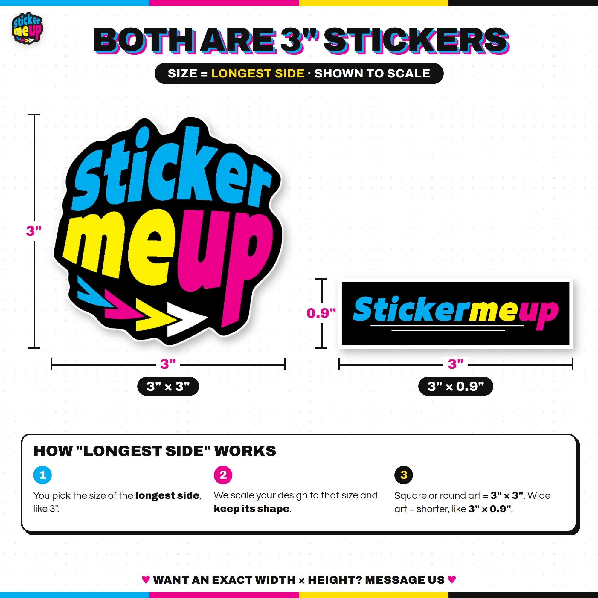 Sticker size is the longest side